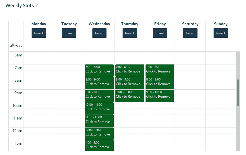 Creating Weekly Slot Periods