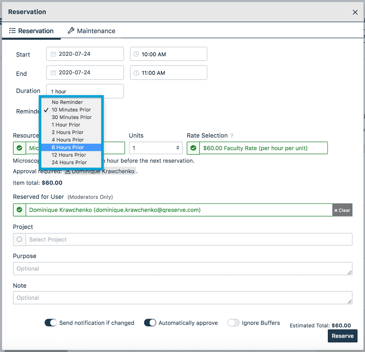 click the Reminder field