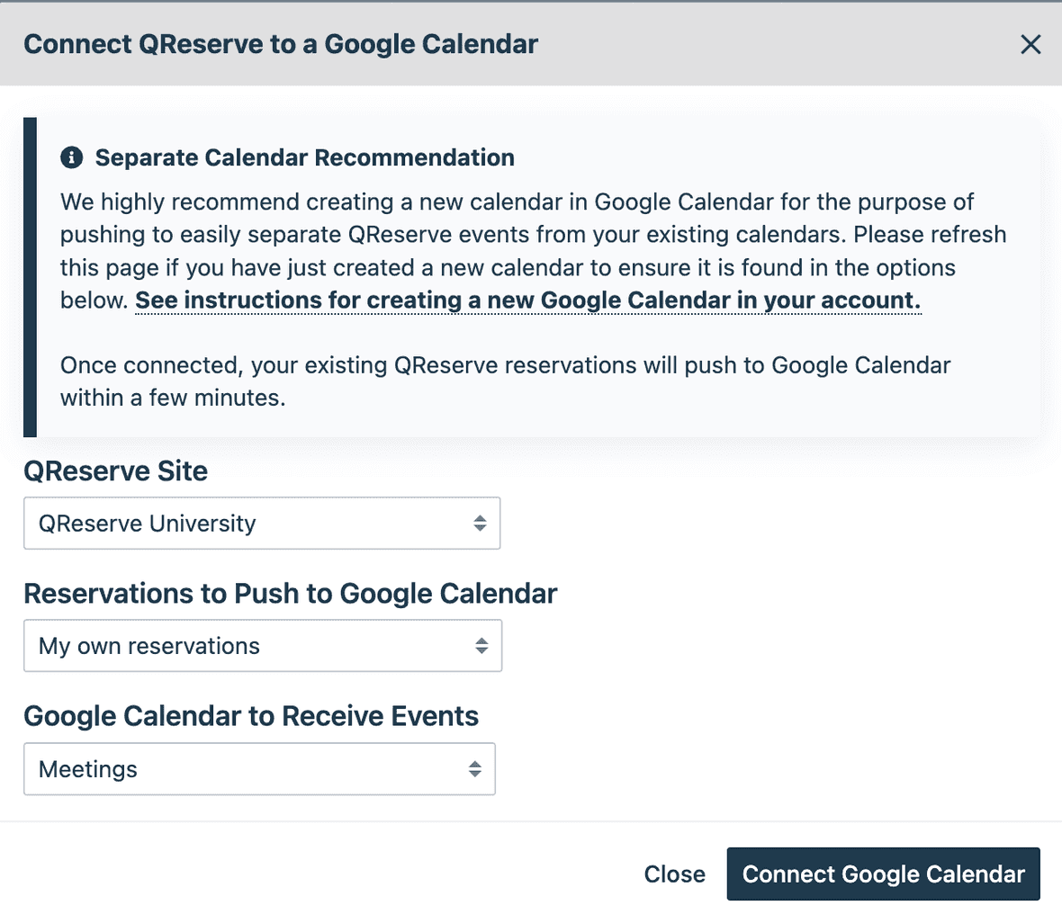 Push all of your own reservations from a site